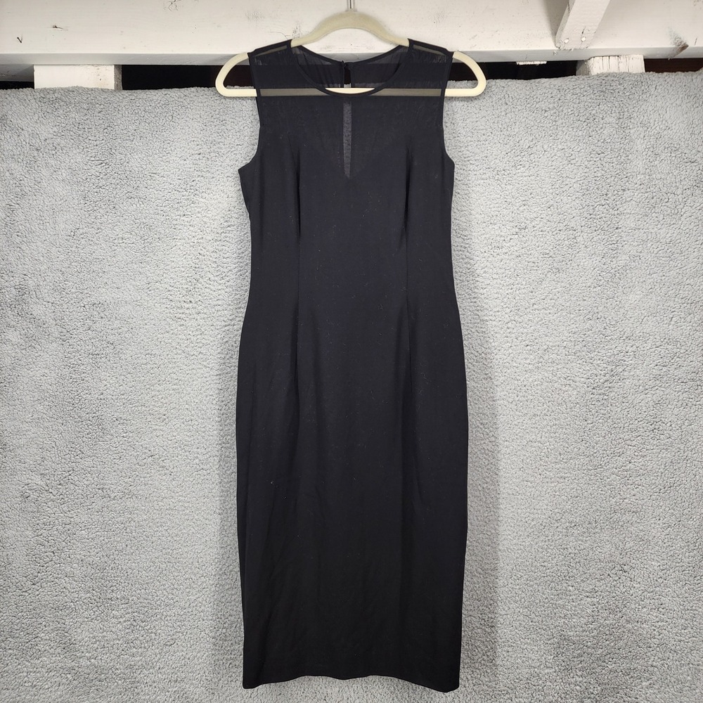 Escada Margaretha Ley Black Wool Blend Mesh Illusion Sheath Dress Size 34 US 4